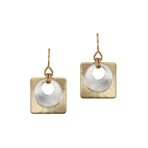 Small Cutout Disc with Square Square Wire Earrings