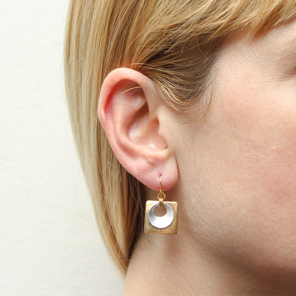 Small Cutout Disc with Square Square Wire Earrings