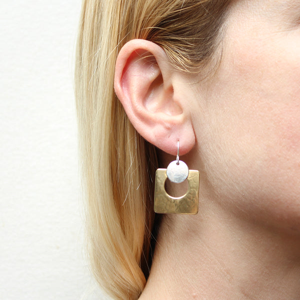 Medium Disc with Cutout Square Wire Earrings