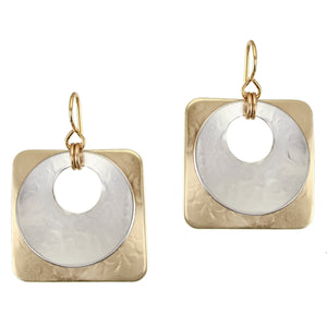 Large Cutout Disc with Square Square Wire Earrings