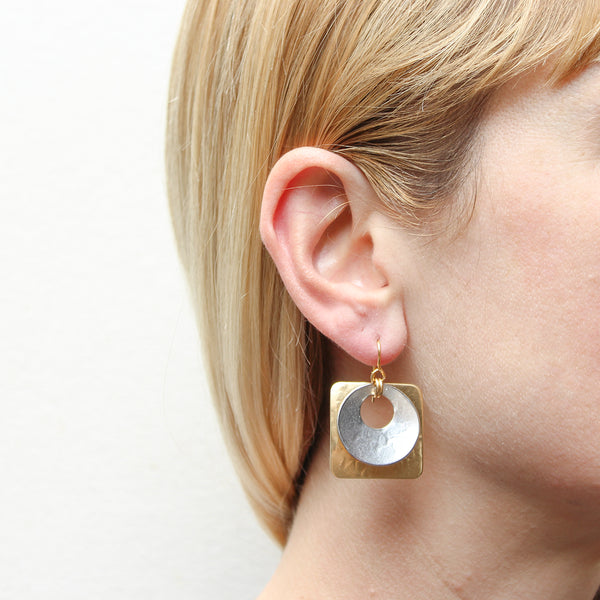 Large Cutout Disc with Square Square Wire Earrings