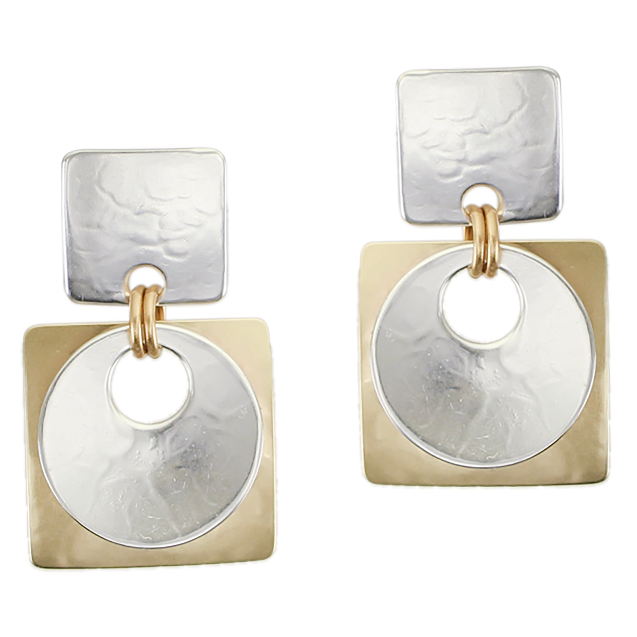 Medium Square with Disc and Square Post or Clip Earring