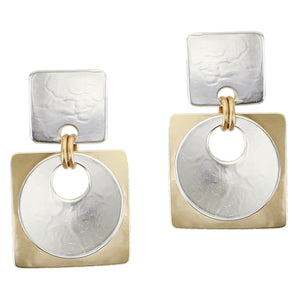 Medium Square with Disc and Square Post or Clip Earring