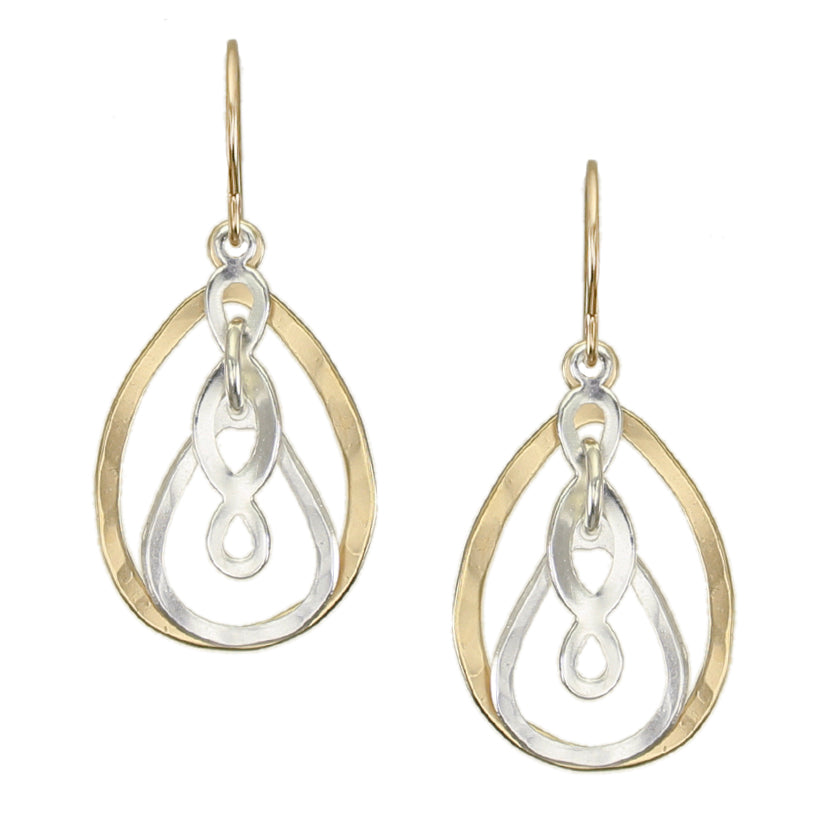Layered Teardrop Rings with Oval Lattice Wire Earrings