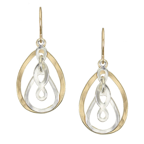 Layered Teardrop Rings with Oval Lattice Wire Earrings