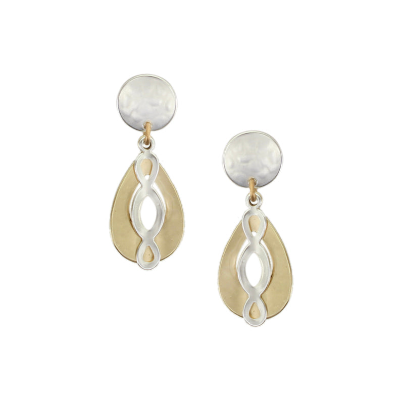 Disc with Small Teardrop with Oval Lattice Post Earrings