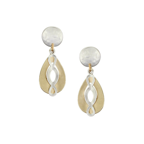 Disc with Small Teardrop with Oval Lattice Post Earrings
