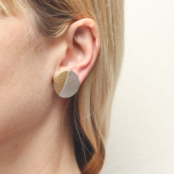Crescent over Disc Post or Clip Earring