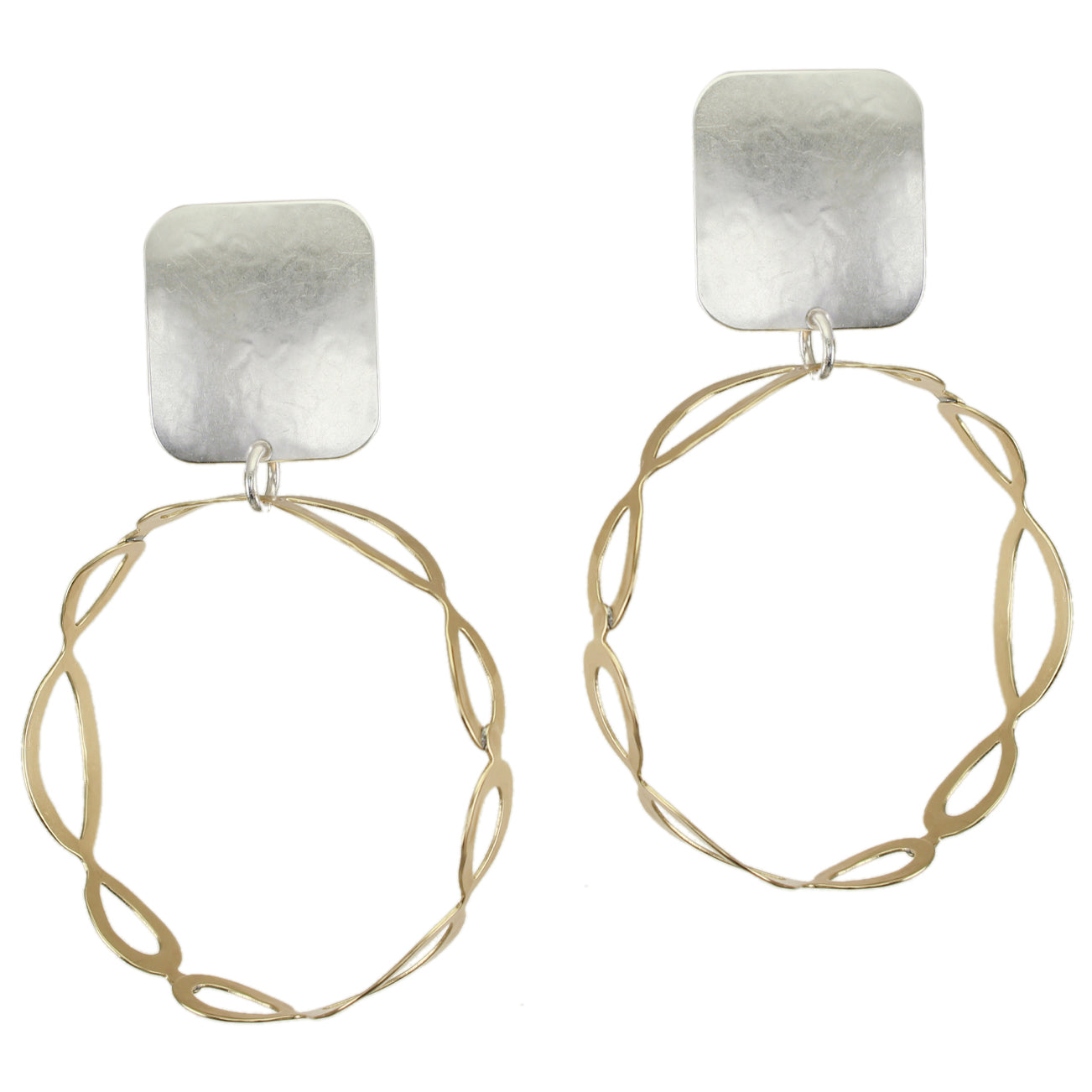 Rectangle with Large Oval Lattice Hoop Post or Clip Earring