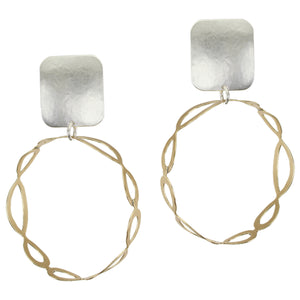 Rectangle with Large Oval Lattice Hoop Post or Clip Earring