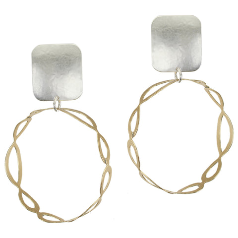 Rectangle with Large Oval Lattice Hoop Post or Clip Earring