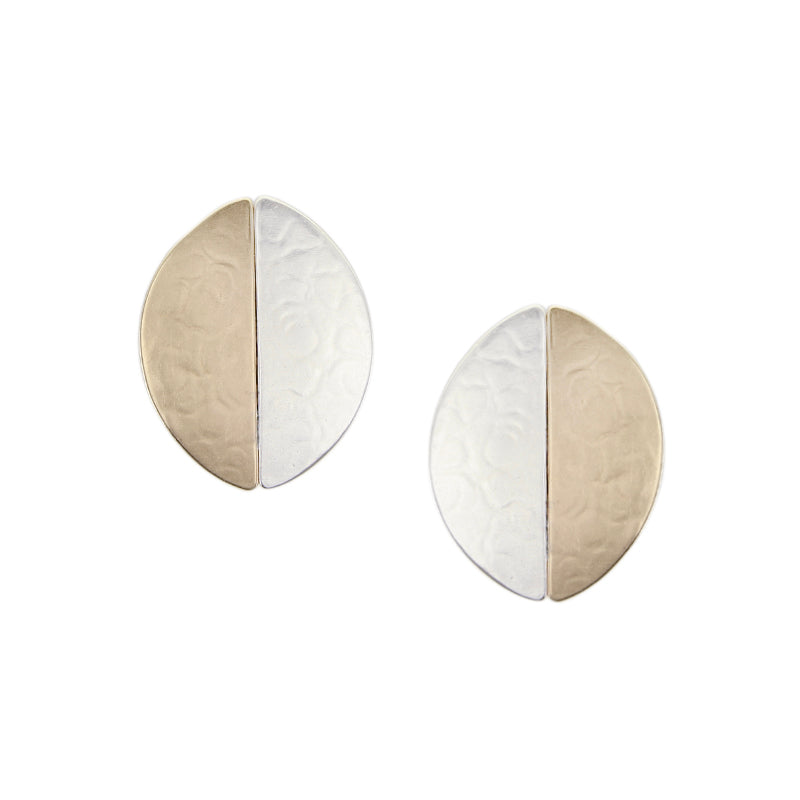 Half and Half Oval Post or Clip Earring