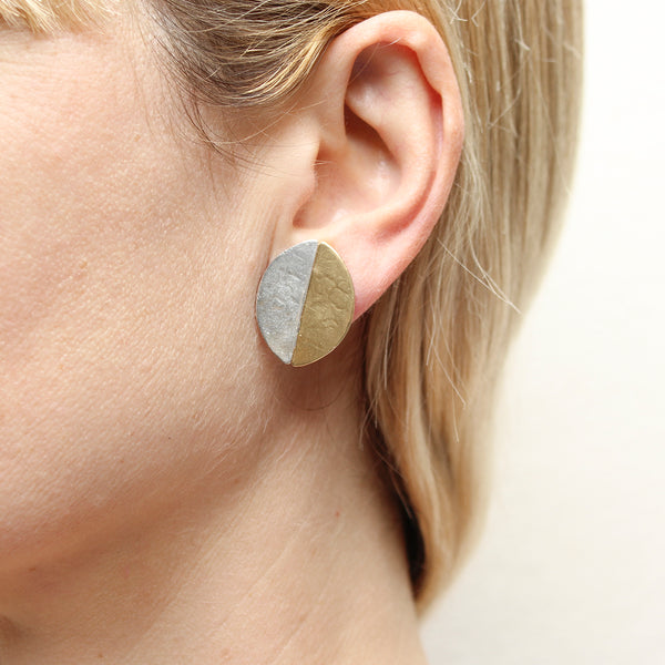 Half and Half Oval Post or Clip Earring