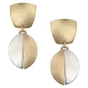 Tapered Square with Half and Half Oval Post or Clip Earring
