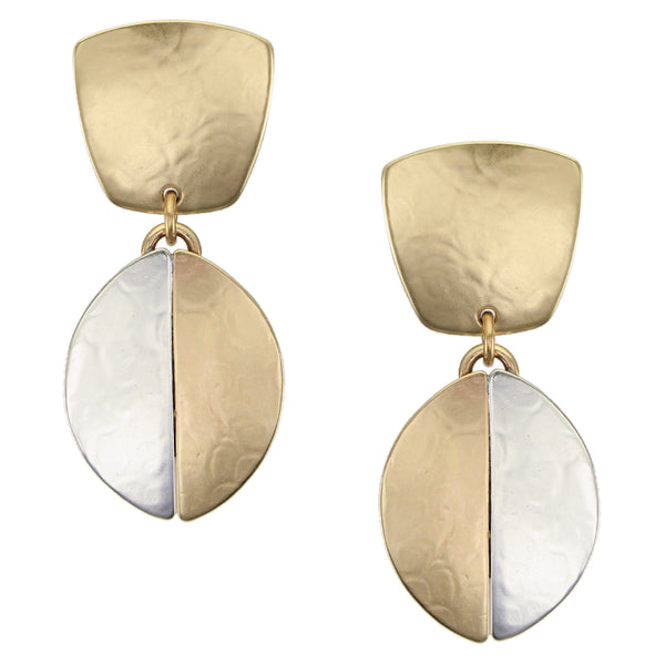 Tapered Square with Half and Half Oval Post or Clip Earring
