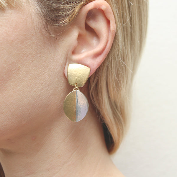 Tapered Square with Half and Half Oval Post or Clip Earring
