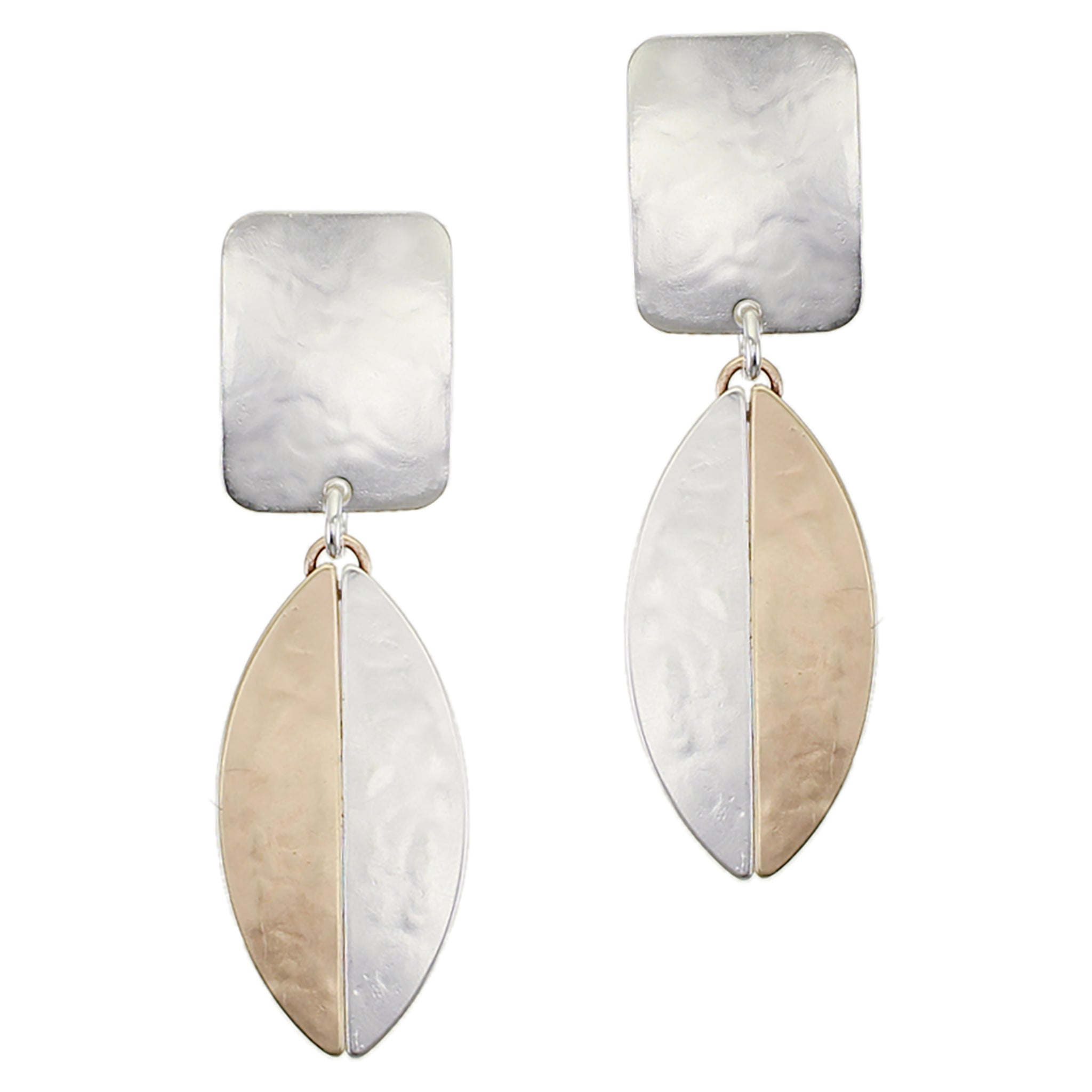 Rectangle with Half and Half Thin Oval Post or Clip Earring
