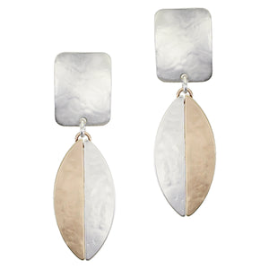 Rectangle with Half and Half Thin Oval Post or Clip Earring