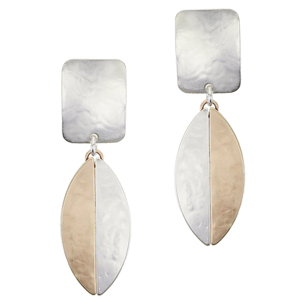 Rectangle with Half and Half Thin Oval Post or Clip Earring