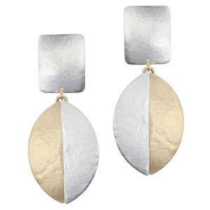 Large Rectangle with Half and Half Oval Post or Clip Earring