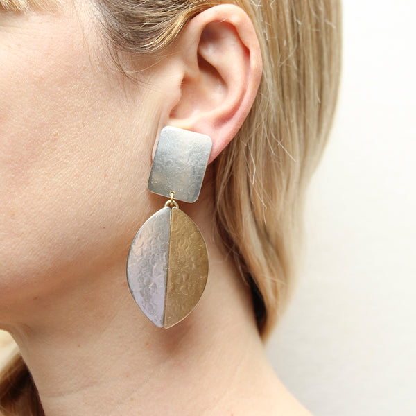 Large Rectangle with Half and Half Oval Post or Clip Earring