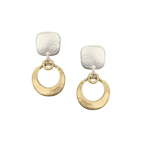 Square with Small Crescent with Rings Post Earrings