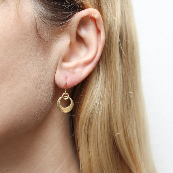 Small Crescent with Rings Wire Earrings