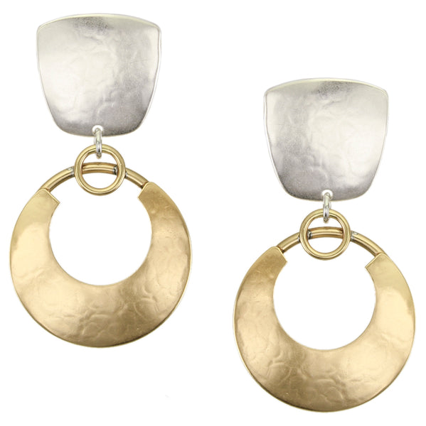Tapered Square with Crescent and Rings Post or Clip Earring