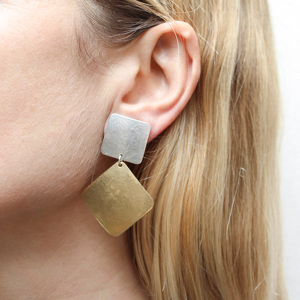 Square with Rounded Square Post or Clip Earring