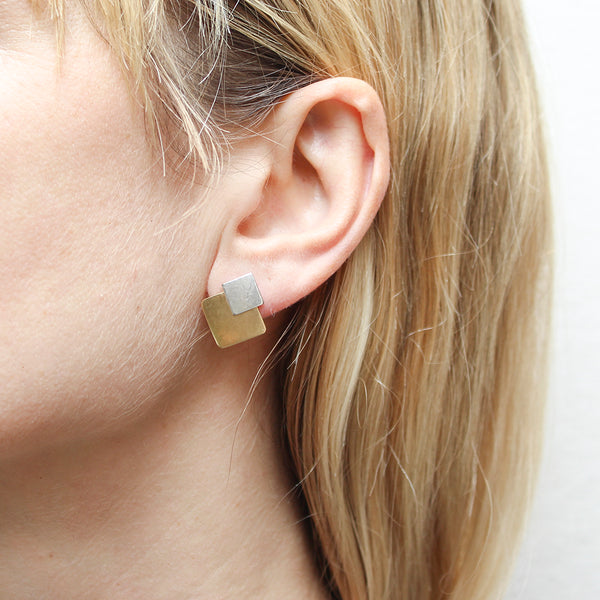 Small Layered Squares Post Earrings