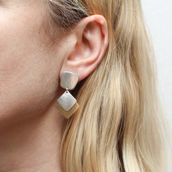 Taper with Layered Squares Post or Clip Earring