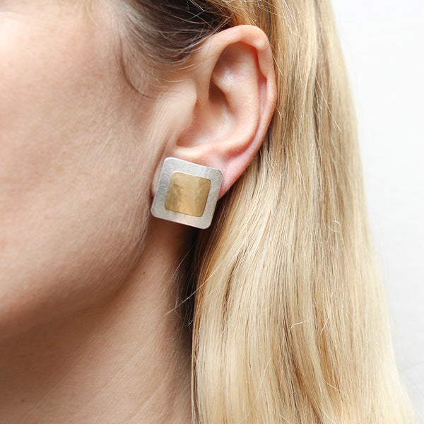 Stacked Squares Post or Clip Earring