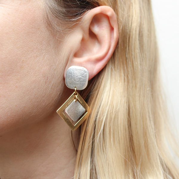 Square with Frame and Square Post or Clip Earring