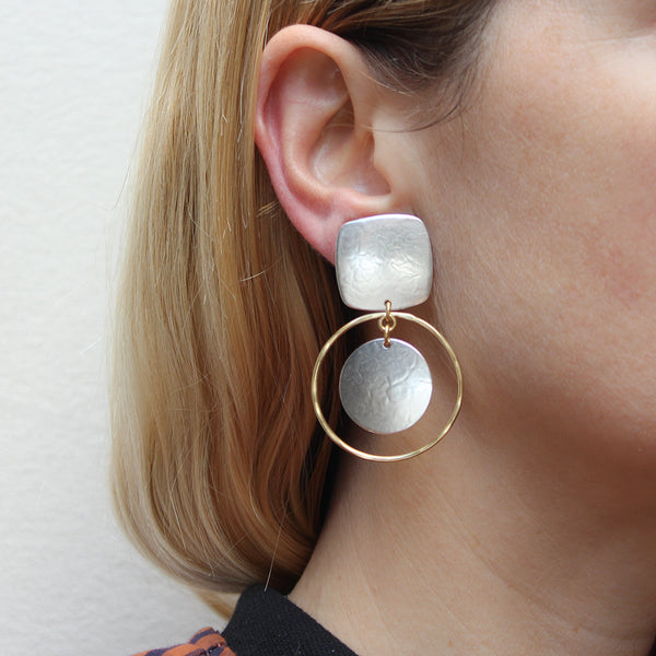 Large Hanging Disc Post or Clip Earrings