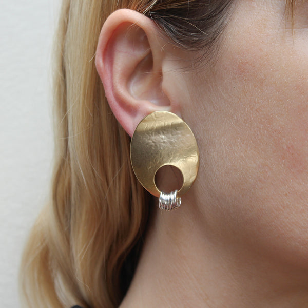 Large Oval with Rings Post or Clip Earrings