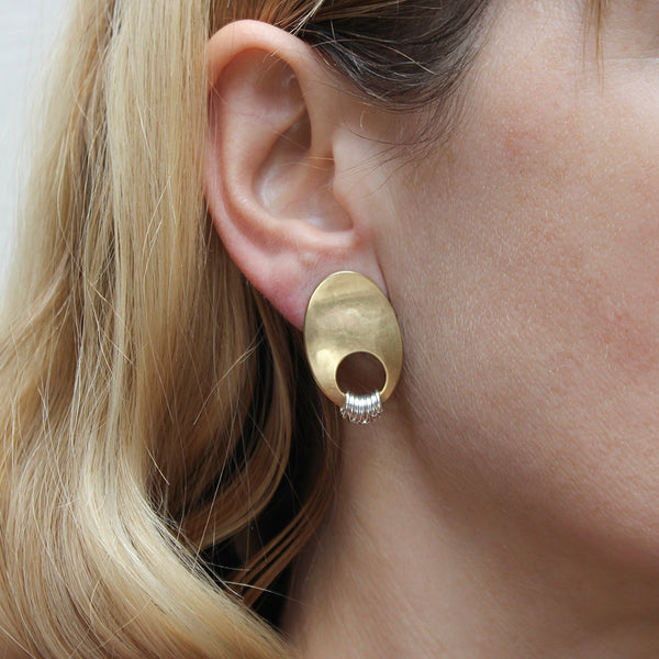 Medium Oval with Rings Post or Clip Earrings