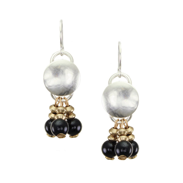 Disc with Black Beads Wire Earrings