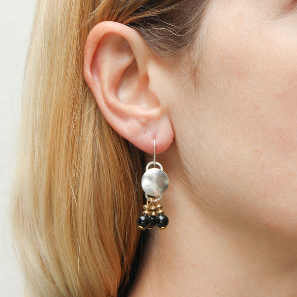 Disc with Black Beads Wire Earrings