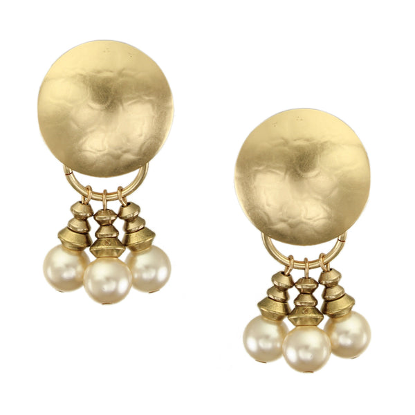 Large Disc with Pearls Post or Clip Earrings