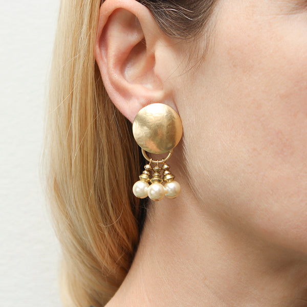 Large Disc with Pearls Post or Clip Earrings