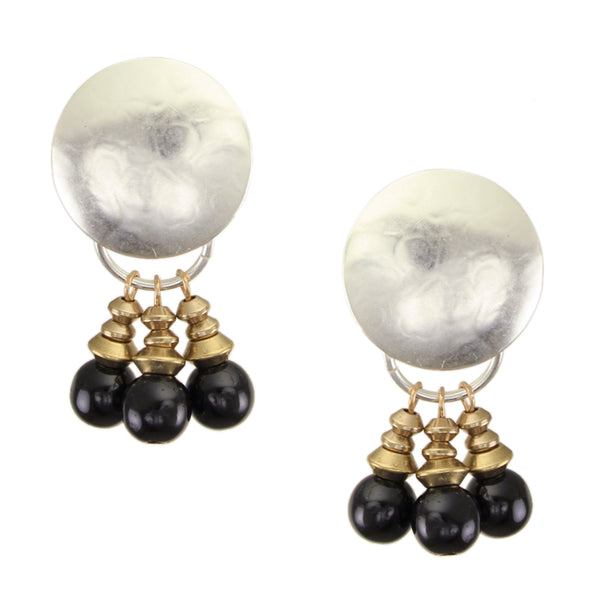 Large Disc with Black Beads Post or Clip Earrings