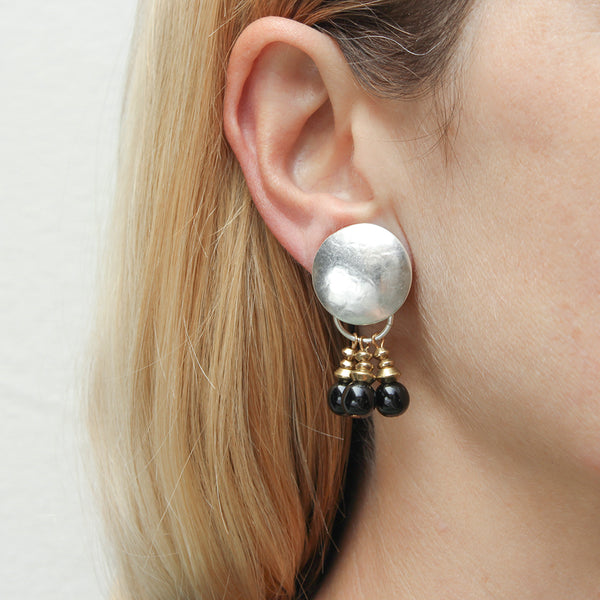 Large Disc with Black Beads Post or Clip Earrings