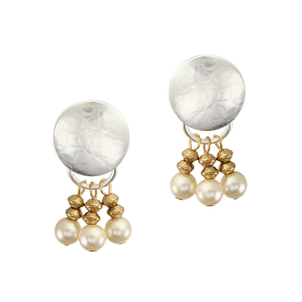 Small Disc with Pearls Post or Clip Earrings