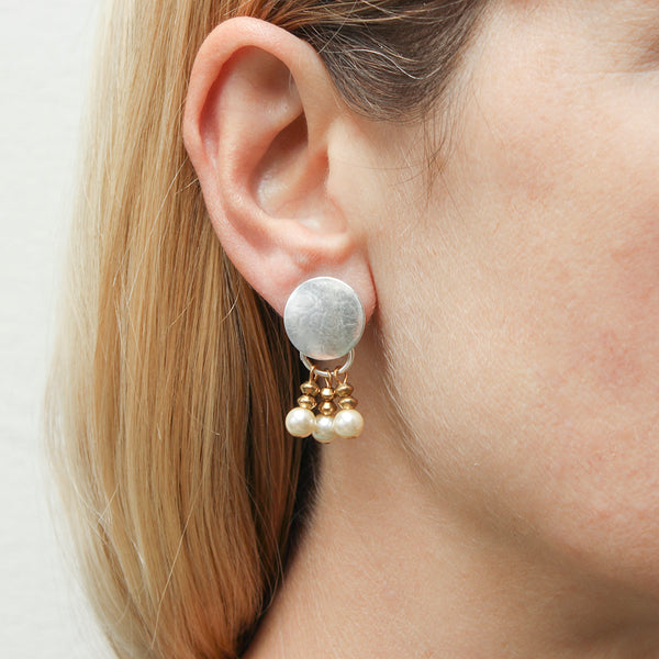 Small Disc with Pearls Post or Clip Earrings