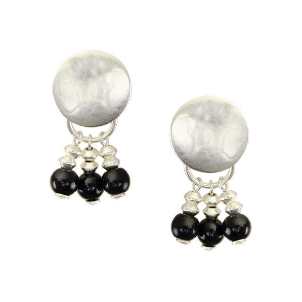 Small Disc with Black Beads Post or Clip Earrings