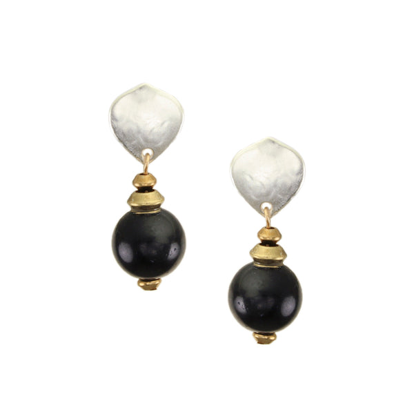 Teardrop with Black Bead Post Earrings