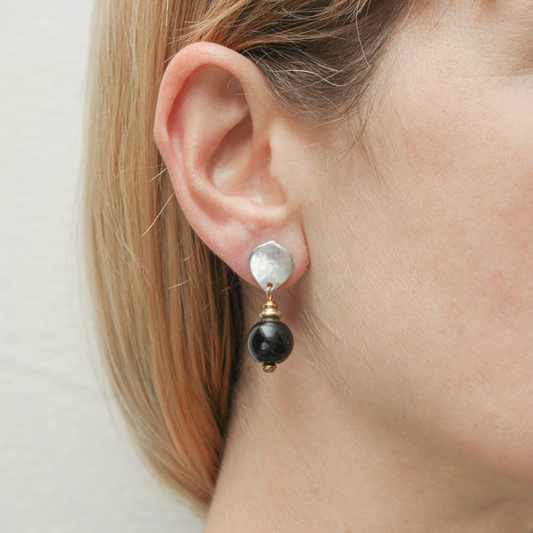 Teardrop with Black Bead Post Earrings