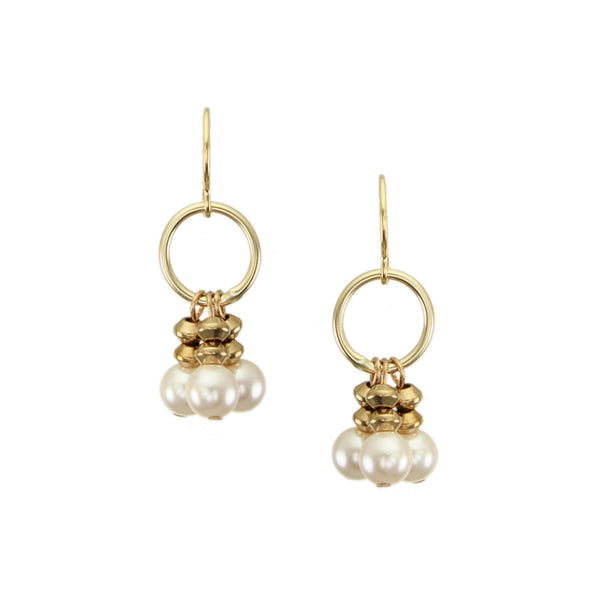 Small Ring with Pearls Wire Earrings