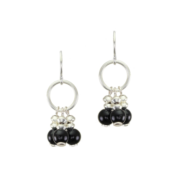 Small Ring with Black Beads Wire Earrings