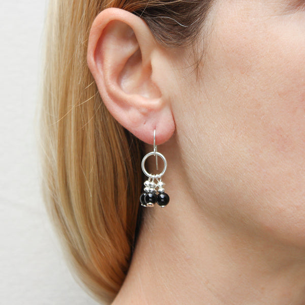 Small Ring with Black Beads Wire Earrings